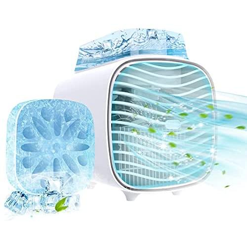 True Portable Air Conditioner Fan, Zttopo Personal Rechargeable Evaporative Air Cooler with Two Crystal Ice Box, Blue Night Light, 3 Speeds Desk Fan Mini Air Cooler for Small Room Bedroom Home Office