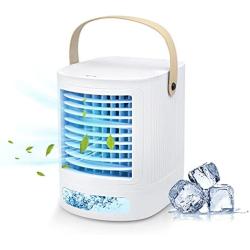 Portable Air Conditioner Fan,7.4 Inch Rechargeable USB Portable Mini Cooling Fan, Personal Evaporative Air Conditioner Fan with 7 Colors LED Light,3 Speeds Air Humidifier Fan for Room Home Office