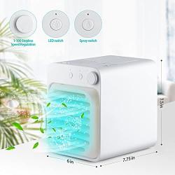 Portable Air Conditioner, Mini Personal Rechargeable Evaporative Air Cooler USB Quiet Desktop Cooler Fan with 2 Ice Crystal Box 3 Fan Speeds, Blue LED Night Light Function for Home, Office and Room