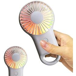 Hido Mini Handle Fan Battery Operate, Rechargeable Carabiner USB Mini Fan with Colorful Light, Portable Mini Handle Fan, Handle Fan Portable With Illumination for Camping Traveling Household, White