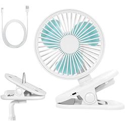 RMAI Rechargeable Battery Operated Clip on Fan, 3 Speeds Portable Small USB Personal Fan, Stroller Fan Desk Mini Quiet Fans for Bedroom Table Bedside Office Desktop Travel Car Seat(White)