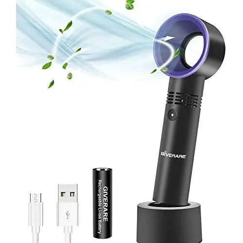 GIVERARE Bladeless Handheld Fan, Mini Portable Fan, USB Desk Fan, Personal Fan with USB Rechargeable Battery Operated, 3-6 Working Hours, 3 Speeds, for Kids Baby Travel Camping Office Room-Black