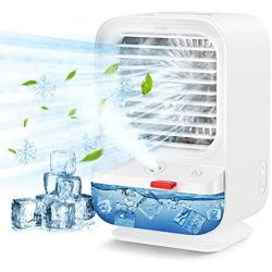 Sholov Portable Air Conditioner Fan Mini Personal Evaporative Air Cooler 90 Shaking Head with Battery with 3 Speeds & 2 Misting & LED Light for Home, Bedroom, Travel & Office, USB Charging, White