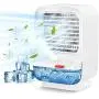 Sholov Portable Air Conditioner Fan Mini Personal Evaporative Air Cooler 90 Shaking Head with Battery with 3 Speeds & 2 Misting & LED Light for Home, Bedroom, Travel & Office, USB Charging, White