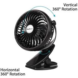 SkyGenius Battery Operated Clip on Mini Desk Fan, Black