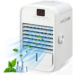 Air Conditioner Fan,NASUM Personal Air Cooler and Humidifier, 5 in 1 Mini Portable Evaporative Humidifier Air Freshener with 3 speeds& Colorful LED Light for Bedroom,Office,School,and Basement