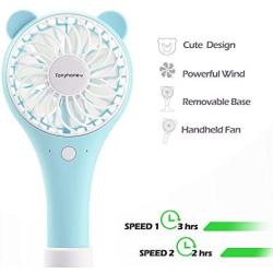 Tonyhoney Mini Handheld Portable Fan Hand Held Personal Fan Rechargeable Battery Operated Powered Cooling Desktop Electric Fan, 2000mAh Battery 2 Modes for Home Office Travel Outdoor (Blue)