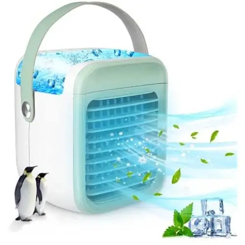 Portable Air Conditioner, Anti Leak Personal Mini Air Conditioner Fan, Rechargeable Quiet USB Evaporative Mini Air Conditioner Fan with 3 Speeds, Air Cooler for Small Room/Bedroom/Office/Dorm/Camping