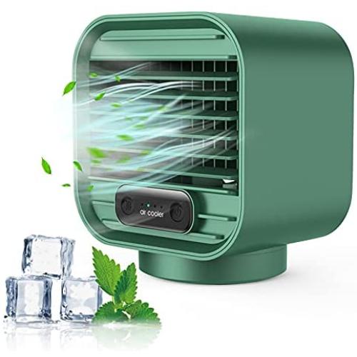 Portable Air Conditioner, Zeato 3 in 1 Personal Air Cooler, 2000 mAh Rechargeable Mini USB Mobile Cooling Fan and Humidifier Misting, Small Space Evaporative Cooler Adjustable 3 Speeds for Home, Office, Room, Camping - Green