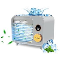 Portable Air Cooler, ZUUKOO Mobile Air Conditioner, Evaporative Cooler, Humidifier, USB Rechargeble Desk Fan With 5 Adjustable Speeds,300ml Water Tank, LED Night Light for Home,Office,Dorm,Camping
