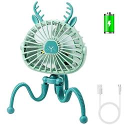 Mini Handheld USB Personal Portable Fan, Stroller Fan, Desk Fan, Powerful 3 Speeds,with Flexible Tripod Fix ,360° Rotate Ultra Quiet,summery gift for Stroller/Beach/Treadmill/Camping/Desk/Bed (Green)