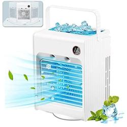 Portable Air Cooler, Portable Air Conditioner Desktop Fan Personal Mini Evaporative Air Cooler with LED Display,Night Lights & Water Tank,Super Quiet Auto Rotation Cool Mist for Bedroom Office Outdoor