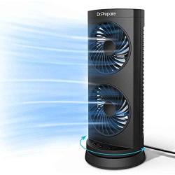 Dr. Prepare Tower Fan Oscillating Fan, Portable Desk Fan with 3-Speed Options, Dual Air Circulation, 110° Oscillation, 3 Timers, Personal Quiet Table Fan for Home Office Desktop Bedroom, 12 inch