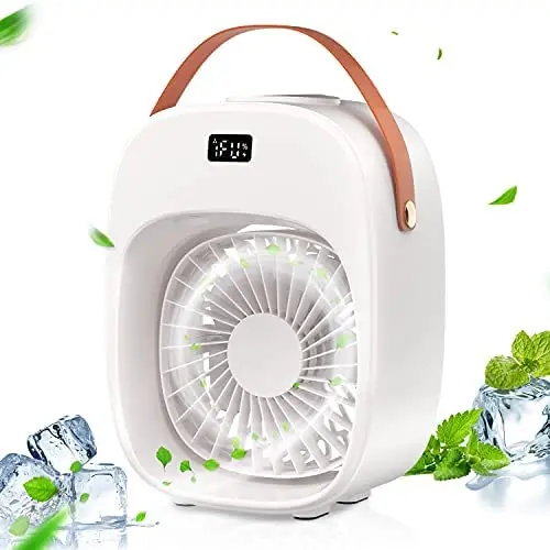 BNT Portable Air Conditioner, Evaporative Air Conditioner Fan, 3 Wind Speeds & 2 Misting Levels, Humidifier, Night Light, Rechargeable Battery, Personal Air Cooler Fan for Home/Office/Outdoor, White BNT Portable Air Conditioner, Evaporative Air Conditioner Fan, 3 Wind Speeds & 2 Misting Levels, Humidifier, Night Light, Rechargeable Battery, Personal Air Cooler Fan for Home/Office/Outdoor, White