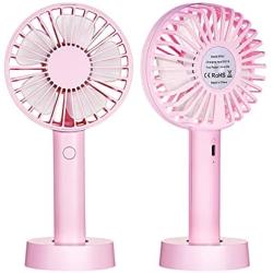 2021 Upgraded Small Desk Mini Fan with Battery Rechargeable, Portable Handheld Personal USB Fan with 3 Speed Strong Wind for Outdoor Activity, Home, Office, Eyelash Fan for Make up (Pink)