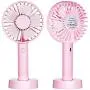 2021 Upgraded Small Desk Mini Fan with Battery Rechargeable, Portable Handheld Personal USB Fan with 3 Speed Strong Wind for Outdoor Activity, Home, Office, Eyelash Fan for Make up (Pink)