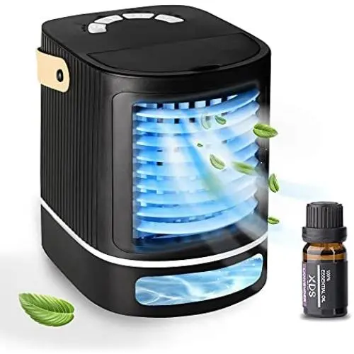 XDS Mini Portable Air Conditioner,Small Personal Air Cooler,One Free Essential Oil,USB Air Cooler Fan With Humidifier,3 speeds,6 colors Night light, large 675ml Water Tank,Black XDS Mini Portable Air Conditioner,Small Personal Air Cooler,One Free Essential Oil,USB Air Cooler Fan With Humidifier,3 speeds,6 colors Night light, large 675ml Water Tank,Black