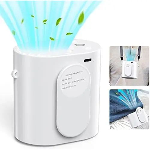 Portable Waist Clip on Fan, Mini Neck Cooling Fan, Multi-Function 3in1, 9600mAh Power Bank With Flash Light, 18000RPM Strong Airflow 3 Speeds, Hand-Free USB Belt Fan for Outdoor Working Fishing White