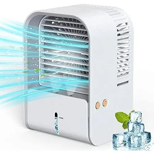 AQUEENLY Portable Cooling Fan with Cold Air, Rechargeable Evaporative Air Cooler with 3 Speed & 2 Mist Mode, Quiet Humidifying Desk Fan Personal Air Conditioner Fan for Bedroom Office Home, USB Cable AQUEENLY Portable Cooling Fan with Cold Air, Rechargeable Evaporative Air Cooler with 3 Speed & 2 Mist Mode, Quiet Humidifying Desk Fan Personal Air Conditioner Fan for Bedroom Office Home, USB Cable