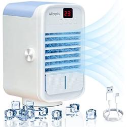 Portable Air Conditioner Fan with 120° Auto Oscillating, Aliopis Personal Air Cooler Fan Mini Evaporative Desk Fan USB Small, 3 Wind Speeds, Temperature Display, Quiet for Home Office