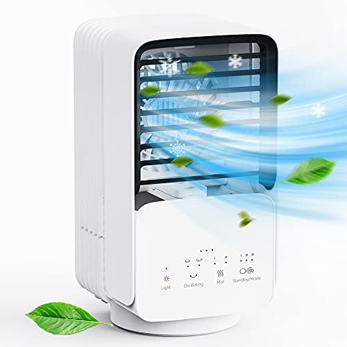 Portable Air Conditioner, AUZKIN Evaporative Air Cooler Desk Fan with 3 Speeds, Oscillating Mist Humidifier with 2 Mist Adjustment for Room, Office, Bedroom Portable Air Conditioner, AUZKIN Evaporative Air Cooler Desk Fan with 3 Speeds, Oscillating Mist Humidifier with 2 Mist Adjustment for Room, Office, Bedroom