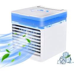 Air Conditioner Portable For Room - 3 In 1 Design Evaporative Compac Air Cooler Fan With 3 Wind Speeds,Usb Personal Mini Ice Ac Fan With 7 Colors Night Light For Home,Office And Room,Outdoor