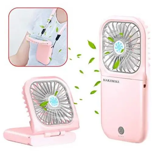 HARZBEKE Handheld Fan, Small Personal Fan with 3 Speeds Ncke Rechargeable Portable Fan, Powerful Mini USB Outdoor Fan Quiet Small Desk Fan Free Angle, Good for Travel Home Office School Queue-PINK HARZBEKE Handheld Fan, Small Personal Fan with 3 Speeds Ncke Rechargeable Portable Fan, Powerful Mini USB Outdoor Fan Quiet Small Desk Fan Free Angle, Good for Travel Home Office School Queue-PINK