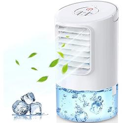 Personal Air Cooler, Portable Air Conditioner Fan, Mini Evaporative Air Cooler with 3 Wind Speeds, Timer, 7 Colors LED Lights, Desktop Cooling Fan Air Humidifier Misting Fan for Room Home Office