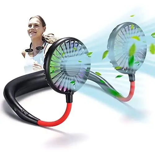 Portable Hanging Neck Sports Fan - 2600mAh Led Light Hands Free USB Rechargable Personal Wearable Neckband Fans Battery Operated 3 Level Air Flow Mini Necklace Fan Headphone Design Cooling Around Head fan for Camping Portable Hanging Neck Sports Fan - 2600mAh Led Light Hands Free USB Rechargable Personal Wearable Neckband Fans Battery Operated 3 Level Air Flow Mini Necklace Fan Headphone Design Cooling Around Head fan for Camping