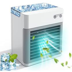 Portable Air Conditioner, Personal Air Cooler Fan, 2000 mAh Power Rechargeable Mini Air Conditioner, Evaporative Compac Air Cooler Fan, 3 Speeds 7 Colors Night Light for Home, Office and Room White