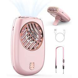 LOKASS Portable Neck Fan Handheld Mini Fan Electric Bladeless Fan 2000mAh Battery Operated Personal Fan with Lanyard for Summer Eyelash,USB Rechargeable,Small,Hands Free,3 Speeds for Outdoor,Pink