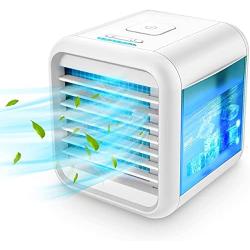 Personal Air Conditioner, Portable Air Conditioners with Icebox, Mini Air Conditioner with 3 Speeds, Table Fan for Room & Office, Air Humidifier, Air Cooler with USB Cable, Quiet, 7-Color Night Light