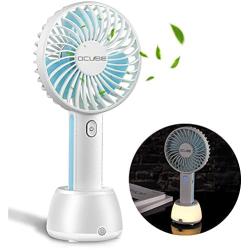 OCUBE Handheld Fan, Mini Hand Held Fan with 7 Color LED Light Base, 2000mAh Battery Operated USB Rechargeable Desk Fan, 3 Speeds Electric Portable Personal Cooling Fan for Home Office Travel (Blue)