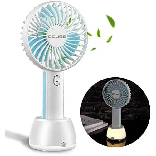OCUBE Handheld Fan, Mini Hand Held Fan with 7 Color LED Light Base, 2000mAh Battery Operated USB Rechargeable Desk Fan, 3 Speeds Electric Portable Personal Cooling Fan for Home Office Travel (Blue) OCUBE Handheld Fan, Mini Hand Held Fan with 7 Color LED Light Base, 2000mAh Battery Operated USB Rechargeable Desk Fan, 3 Speeds Electric Portable Personal Cooling Fan for Home Office Travel (Blue)