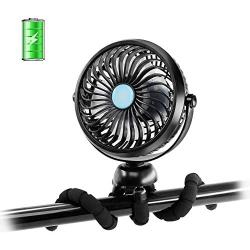 Zuvas Stroller Fan Mini Portable Fan Battery Operated Personal Fan, 360° Rotatable Baby Clip on Fan Stepless Speed Desk Fan with Flexible Tripod, USB Handheld Fan for Crib Treadmill Bike Tent Camping