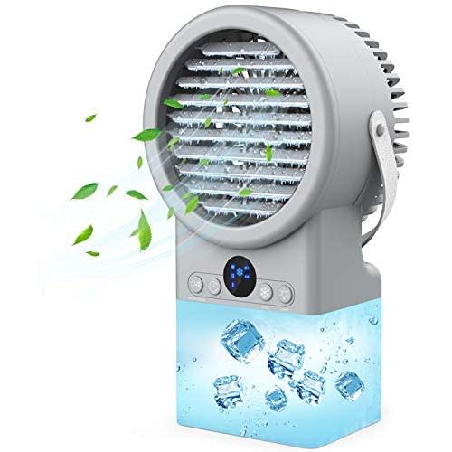 Portable Cooler Fan with Humidifier for Desk, Small Personal Air Conditioner with 500ml Water Tank, Quiet Misting Fan with 3 Cooling Speeds 7 LED Night Light For Home Bedroom Small Room Dorm Office Table
