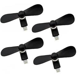 Personal Mini USB Fans for Cellphones - 4 Pack Portable Phone Fan Small Pocket Fan Fast Cooling Travel Fans for IOS Phone 12/11/10/9/8/iPad (Black)