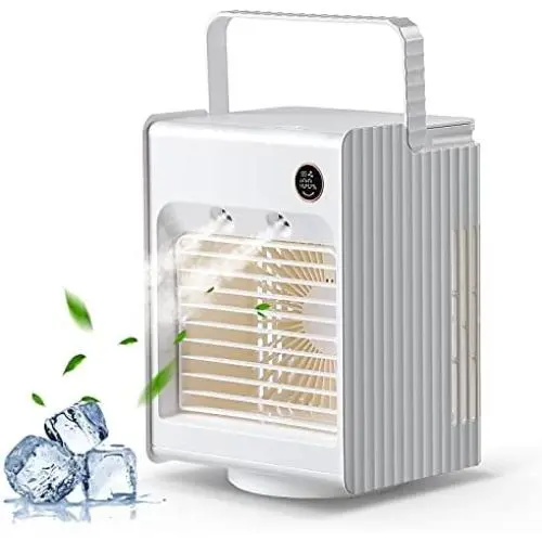 Portable Evaporative Air Conditioner Fan, Mini Desk Cooler Fan with 3 Speed for Bedroom, 4000mAh Cordless Rechargeable 120° Oscillating Fan with Sleep Night Light and Spray Mist Humidifier, White Portable Evaporative Air Conditioner Fan, Mini Desk Cooler Fan with 3 Speed for Bedroom, 4000mAh Cordless Rechargeable 120° Oscillating Fan with Sleep Night Light and Spray Mist Humidifier, White