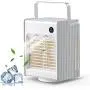 Portable Evaporative Air Conditioner Fan, Mini Desk Cooler Fan with 3 Speed for Bedroom, 4000mAh Cordless Rechargeable 120° Oscillating Fan with Sleep Night Light and Spray Mist Humidifier, White Portable Evaporative Air Conditioner Fan, Mini Desk Cooler Fan with 3 Speed for Bedroom, 4000mAh Cordless Rechargeable 120° Oscillating Fan with Sleep Night Light and Spray Mist Humidifier, White