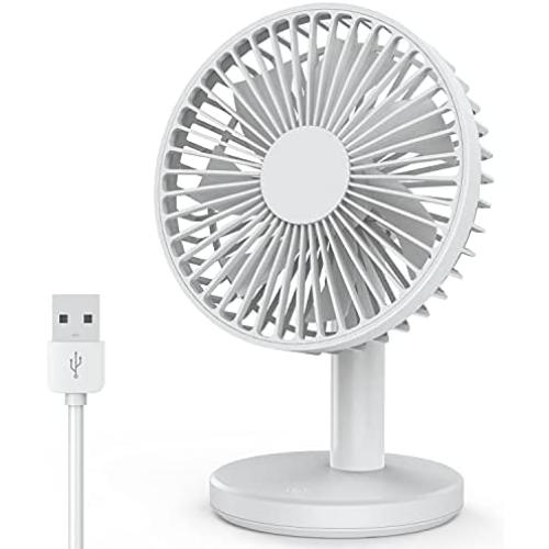 VersionTECH. Desk Fan, Small Quiet Fans Personal Portable USB Operated Cooling Mini Fan with 3 Speeds and 40° Adjustment for Table Desktop Office Home Car ( White )
