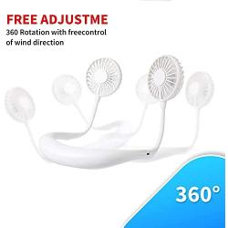 USB Rechargeable Portable Wearable Fan，Neck Fan, Hand Free Personal Fan, 360 Degree Adjustable Necklace Mini Fan for office Travel Outdoors-White