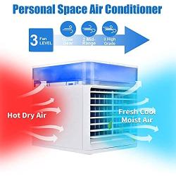 Air Conditioner Portable For Room - 3 In 1 Design Evaporative Compac Air Cooler Fan With 3 Wind Speeds,Usb Personal Mini Ice Ac Fan With 7 Colors Night Light For Home,Office And Room,Outdoor