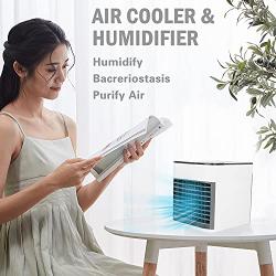 Portable Air Conditioner, Small Air Conditioner with 3 Wind Speeds & LED Light Control, Humidifier & Purifier for Bedroom, Office,Camping,and Desktop