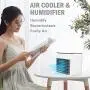 Portable Air Conditioner, Small Air Conditioner with 3 Wind Speeds & LED Light Control, Humidifier & Purifier for Bedroom, Office,Camping,and Desktop