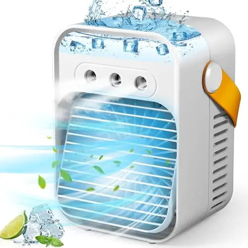 Portable Air Conditioner Fan, Personal Evaporative Air Cooler Quiet Desk Fan with Handle, Rechargeable Humidifier Misting Fan with 7 Colors Light, 3 Speeds & 3 Spray Modes for Room Office Home Travel Portable Air Conditioner Fan, Personal Evaporative Air Cooler Quiet Desk Fan with Handle, Rechargeable Humidifier Misting Fan with 7 Colors Light, 3 Speeds & 3 Spray Modes for Room Office Home Travel