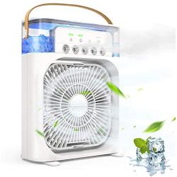 Portable Air Conditioner Fan,Quiet USB Desk Fan,Mini Evaporative Air Cooler with 3 Speeds Strong Wind, 3 Spray Modes,1/2/3 H Timer,60° Adjustment and 7 Colors LED Light for Office, Home, Dorm, Outdoor