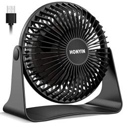 HONYIN 6 Inch Small Desk Fan with Powerful Airflow, Quiet Operation Portable Fan, 3-Speed Adjustable and 360°Rotatable Fan, Mini Personal Fan for Home Office Bedroom—3.9ft Cord