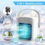 Portable Air Conditioner, Evaporative Air Cooler ,Personal Air Cooler with 3 Speeds 7 Colors, Mini Quiet Cordless Personal Air Cooler with Handle for Bedroom, Office, Dorm, Car,Camping