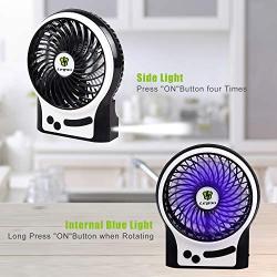 LETTON Portable Mini USB Fan Rechargeable Battery with 3 Speed LED Light for Home-Black