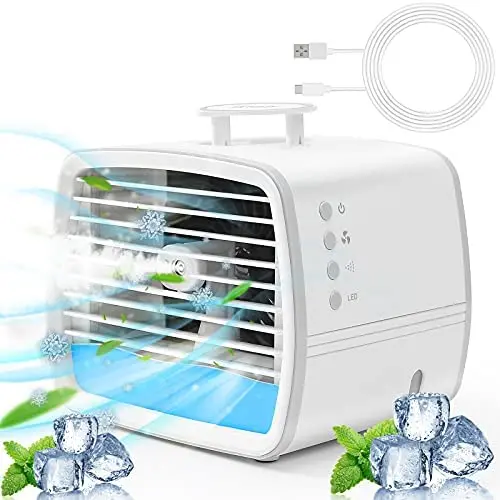 Portable Air Conditioner Fan,Personal Evaporative Air Cooler,Quiet USB Mini Desk Cooling Fan Air Humidifier Misting Fan-3 Speeds,7-Color LED Light,480ML Water Tank For Room Home Office Outdoor Camping Portable Air Conditioner Fan,Personal Evaporative Air Cooler,Quiet USB Mini Desk Cooling Fan Air Humidifier Misting Fan-3 Speeds,7-Color LED Light,480ML Water Tank For Room Home Office Outdoor Camping